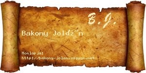 Bakony Jolán névjegykártya